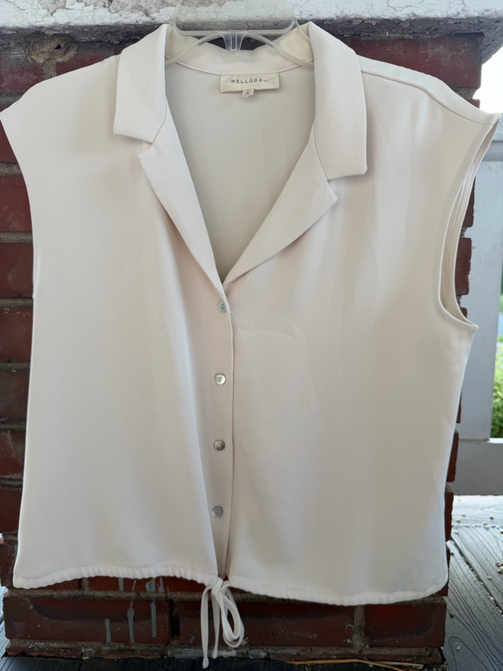 Melloday Women’s Ivory Cap Sleeve Button-Up Tie-Front Blouse - Size Small